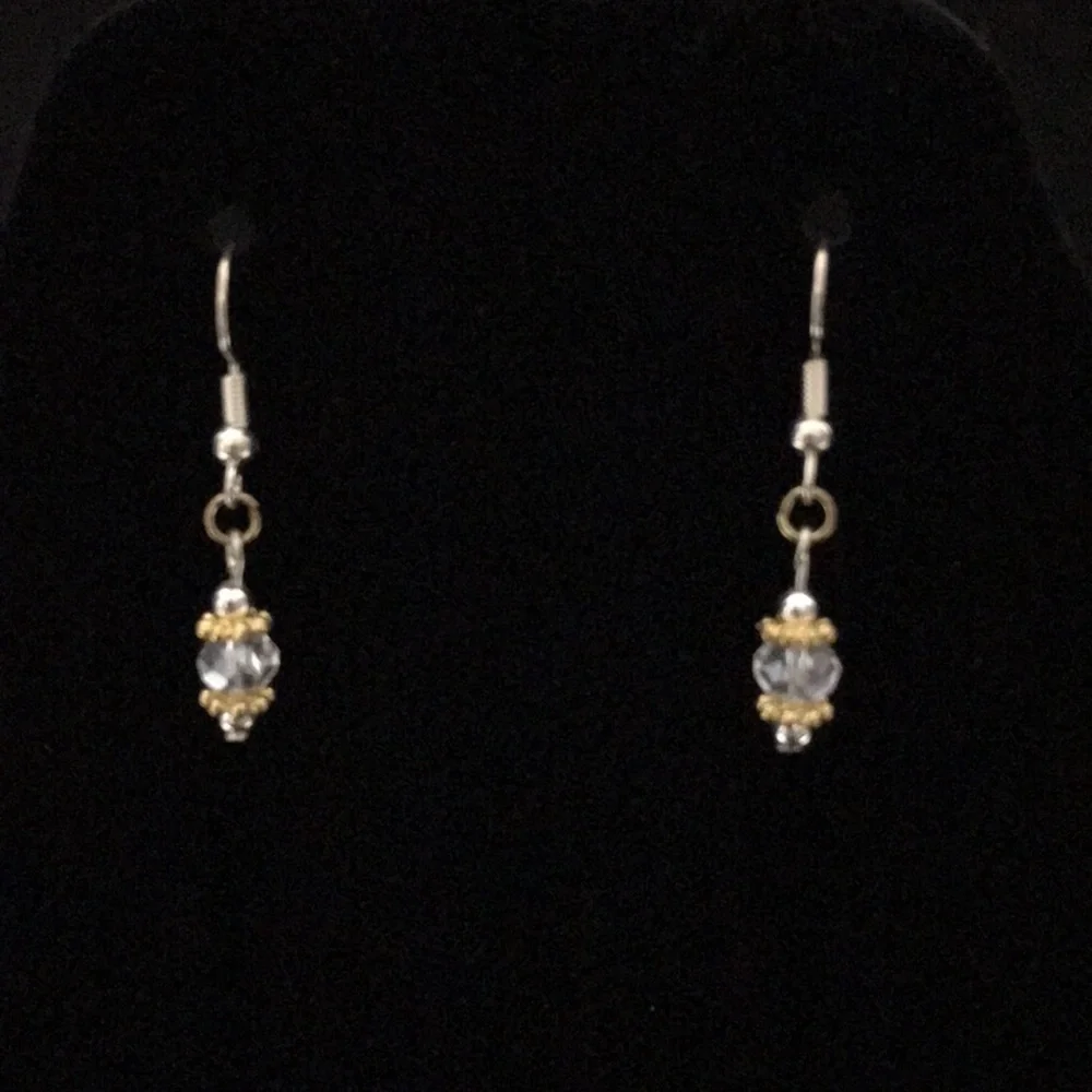 HANDCRAFTED EARRINGS—FISHHOOK DANGLES—Clear Beads with Gold/Silver Tone Findings